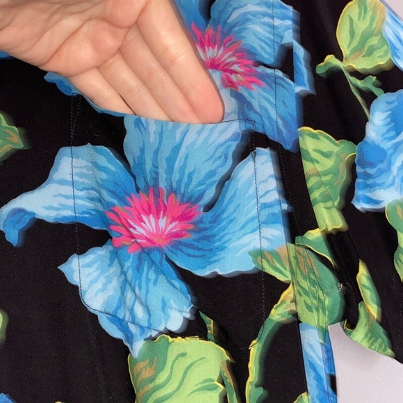 Men's Large POLO SPORT Black Blue Hibiscus Hawaiian Shirt - Picture 3 of 8